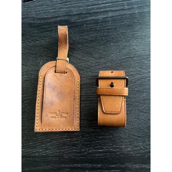Authentic Louis Vuitton Vachetta‎ Leather Name Luggage Tag And Poignet Set SN926 - Picture 6 of 6